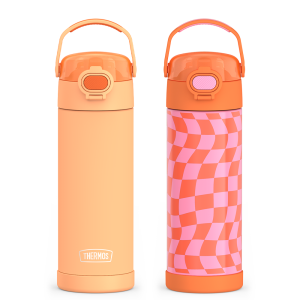 16oz FUNtainer  Water Bottles with Locking Lids Neon Orange & Wavy Checkers Orange Bundle